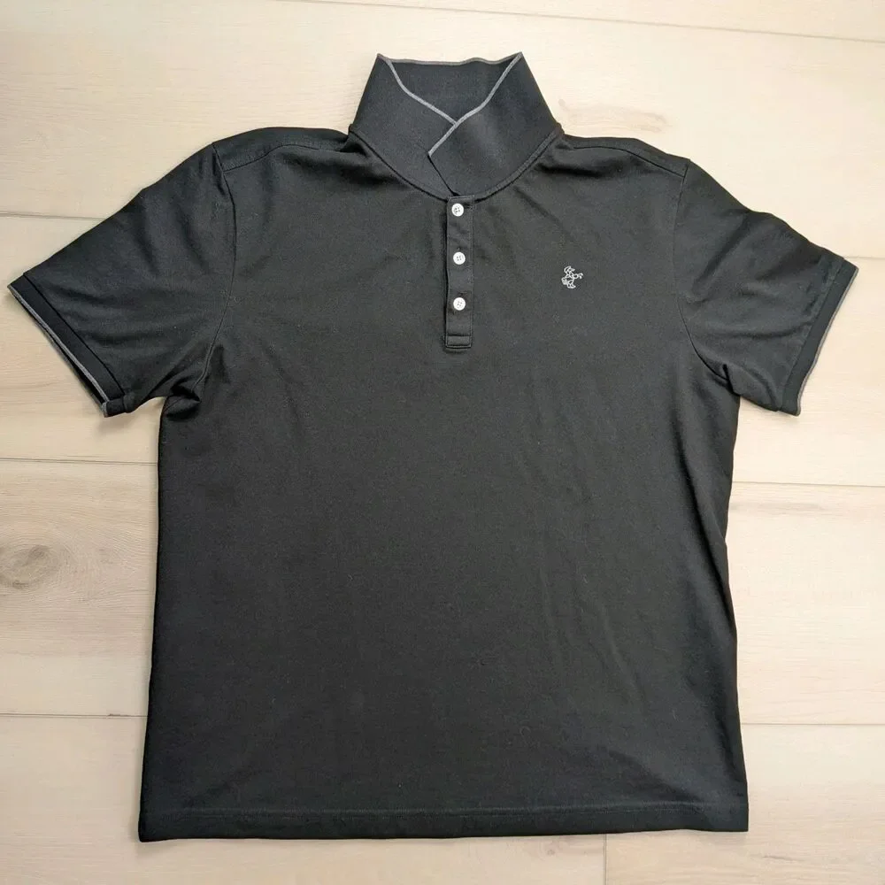 Louis Castel Polo Shirt Mens 110 Large Caddie Dog‎ Black Stretch Golf